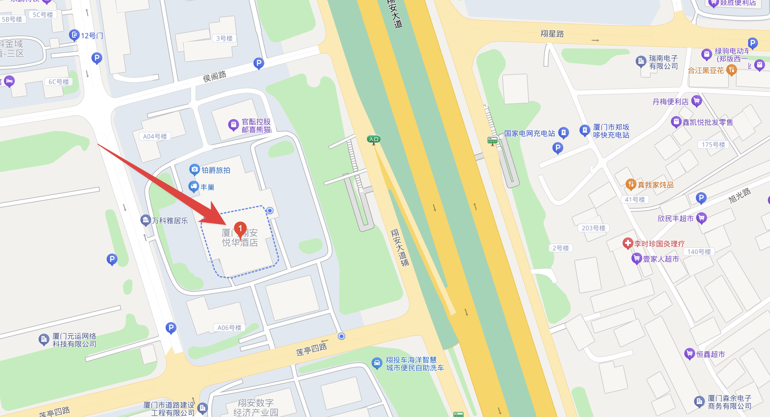 Location map of C&D Hotel Xiamen Xiang'an